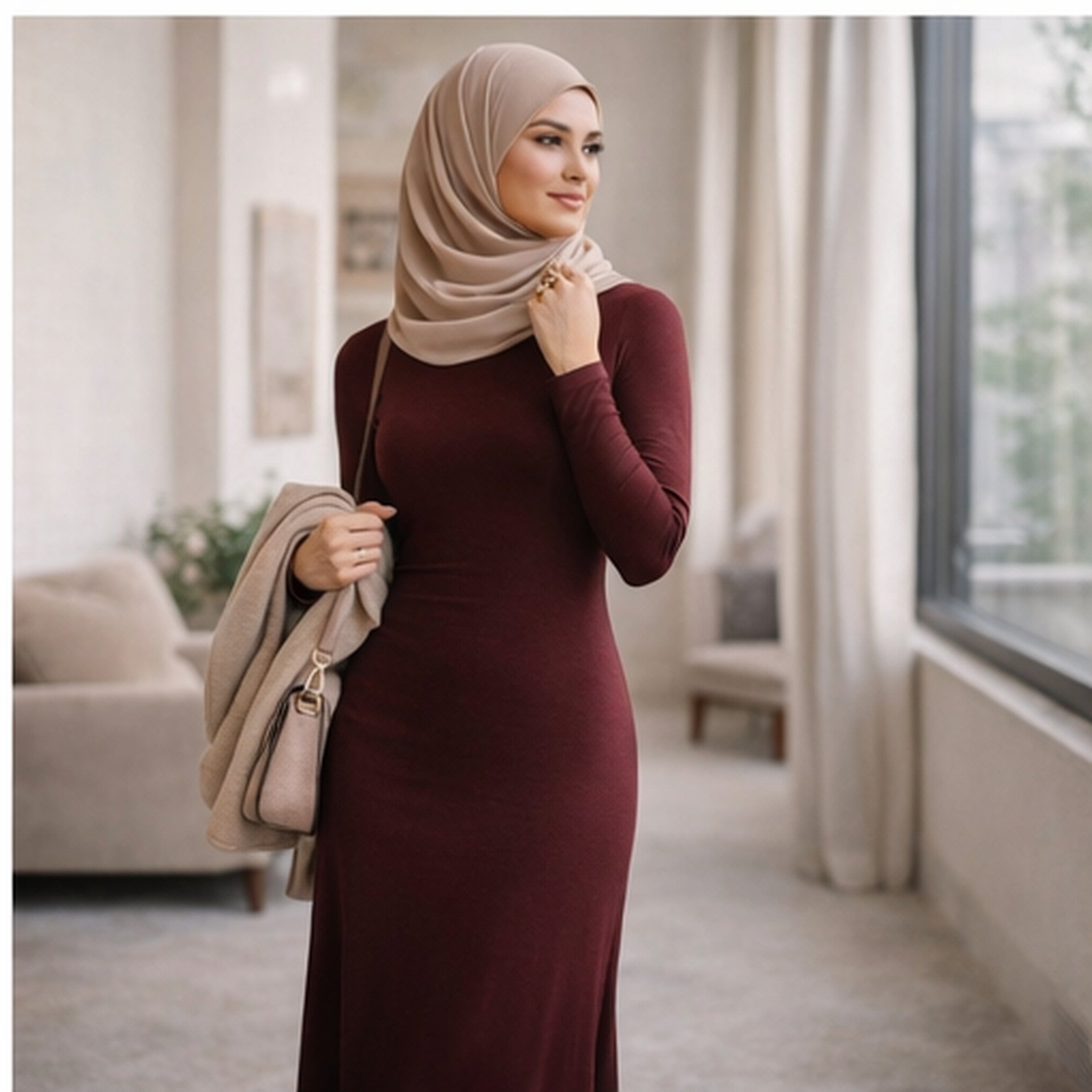Body Dress Maxi Jersey New Modal Fabric - Maroon