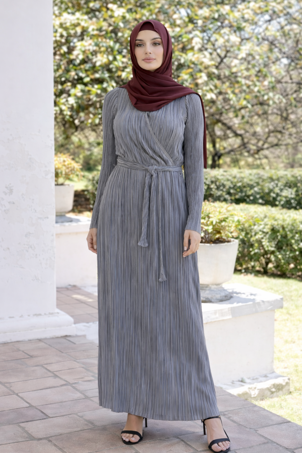 Luna Pleated Wrap Maxi – Silver Mist