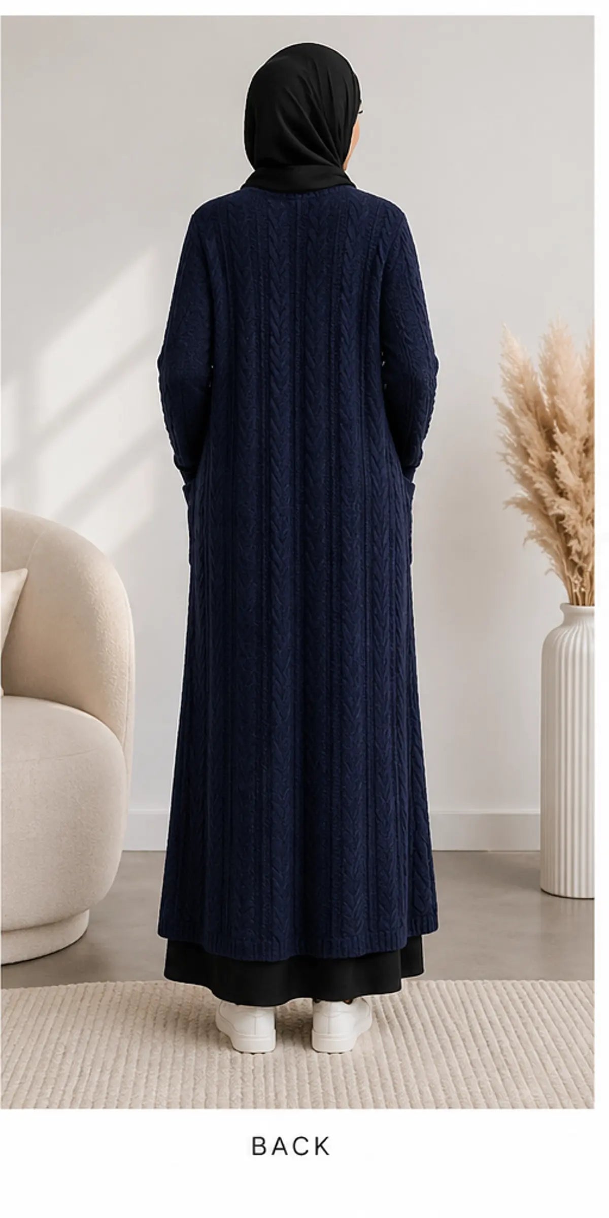 Cable Knit Long Cardigan - Navy