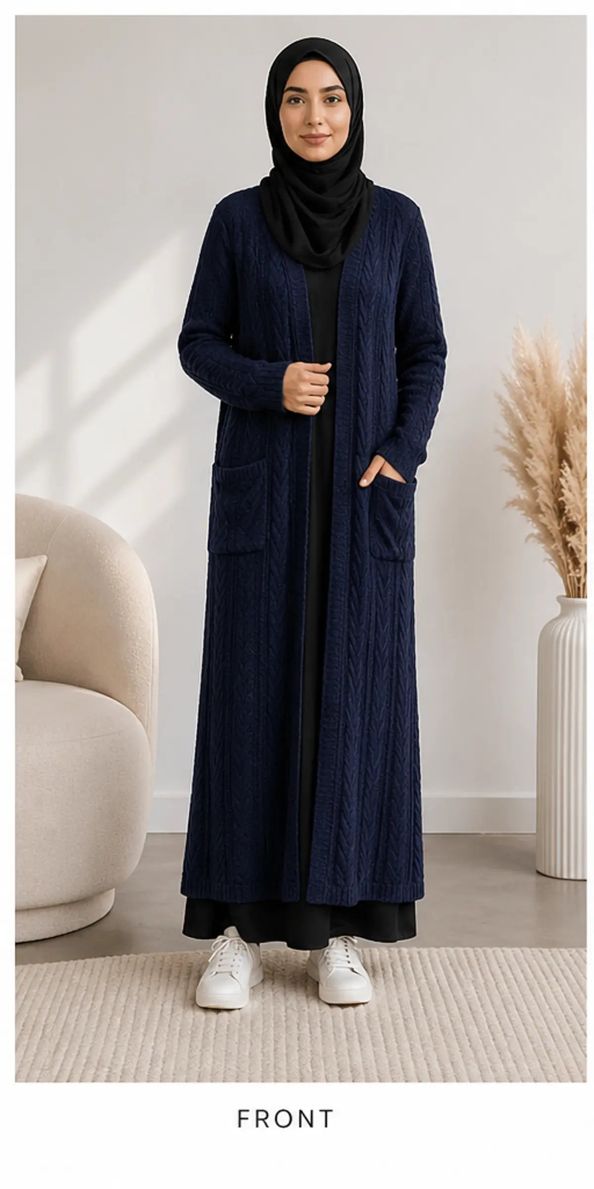 Cable Knit Long Cardigan - Navy | Divinity Collection