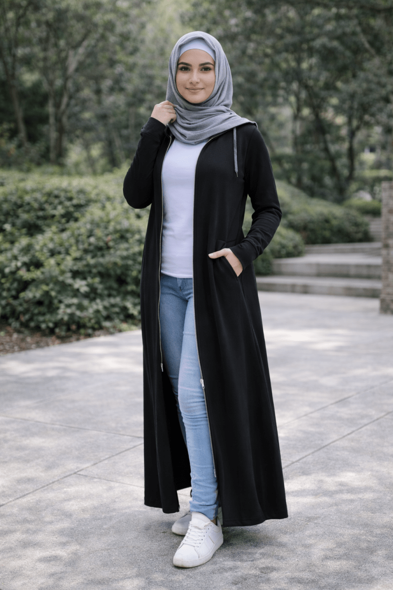 Zipper Long Hoodie Maxi Coat - Black - Divinity Collection