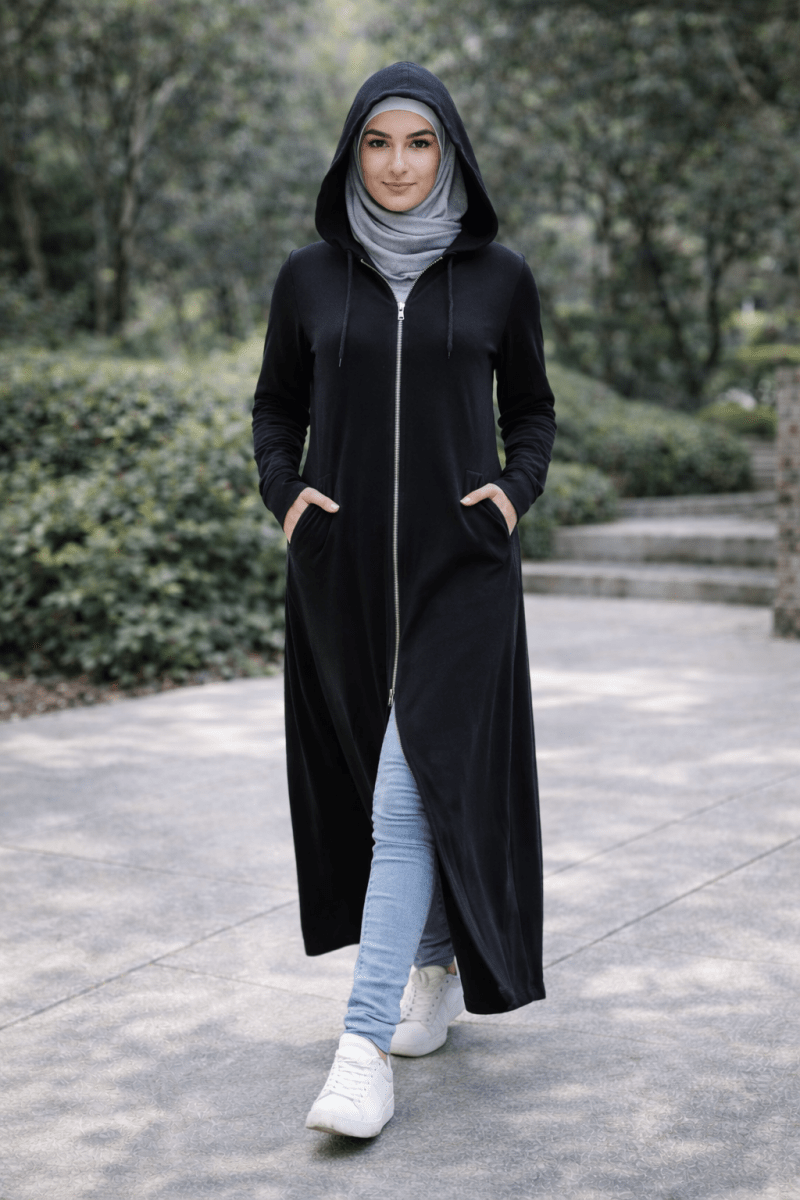 Zipper Long Hoodie Maxi Coat - Black | Divinity Collection