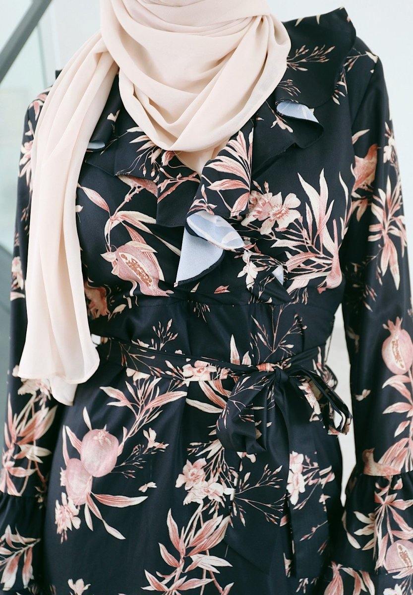 Black Ruman Frill Sleeve Tunic Top - Divinity Collection