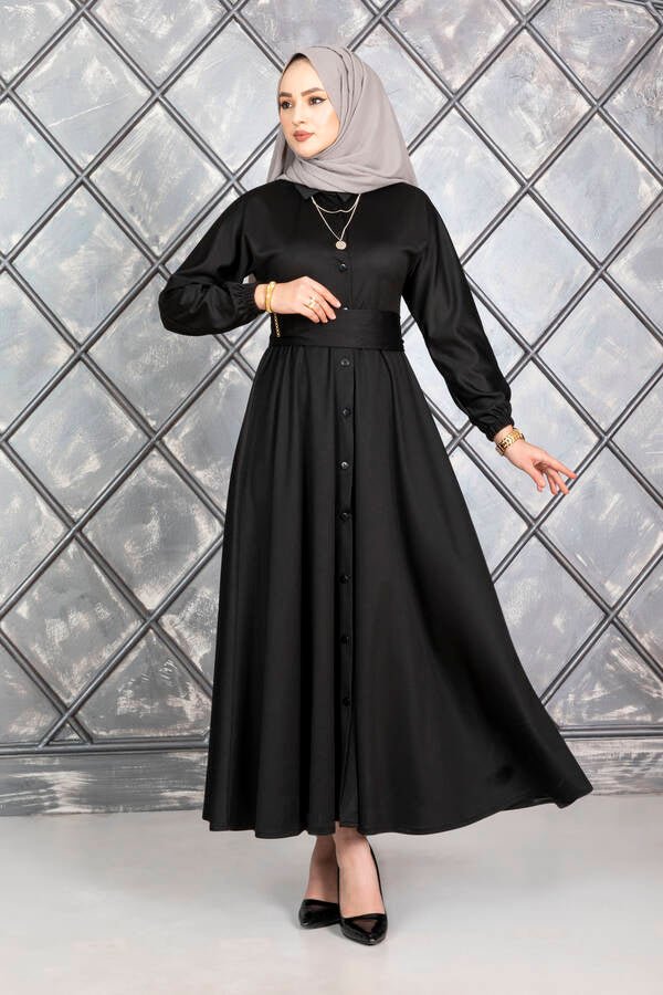 Black Tie Waist Buttoned Down Shirt Dress - Divinity Collection