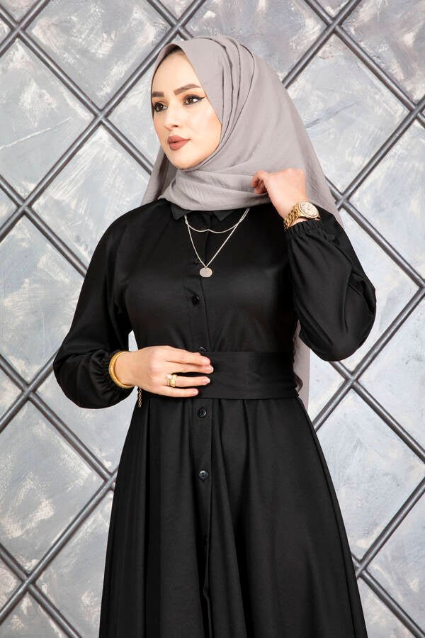 Black Tie Waist Buttoned Down Shirt Dress - Divinity Collection
