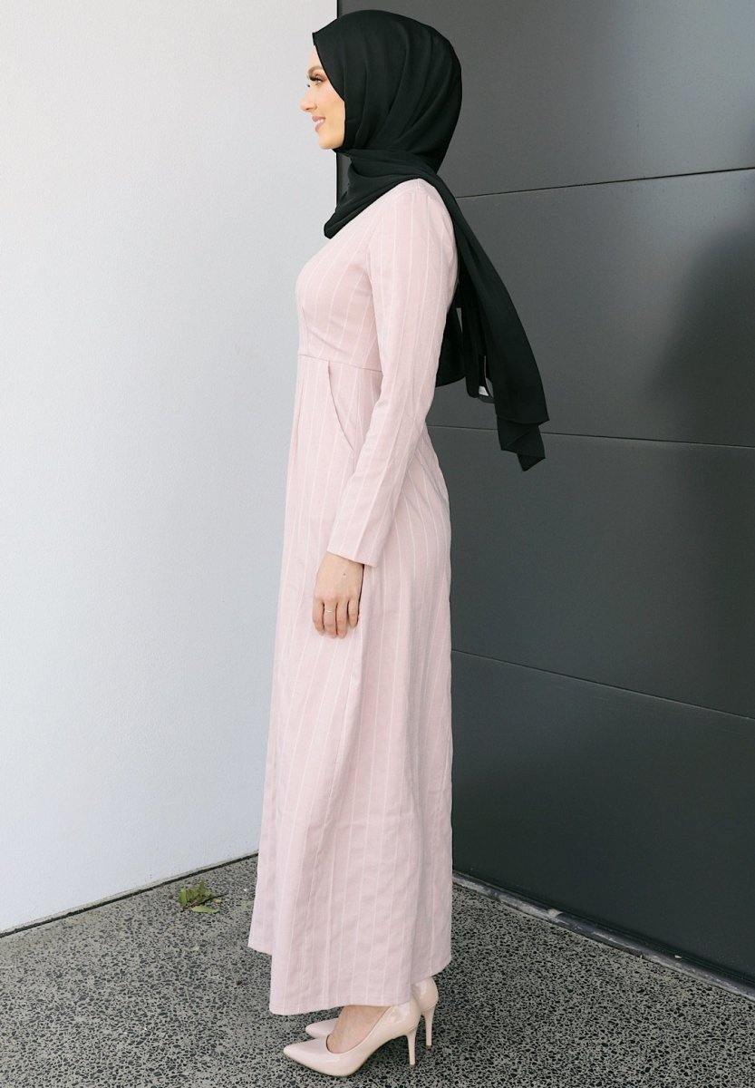 Blush Pink Pinstripe Linen Dress - Divinity Collection