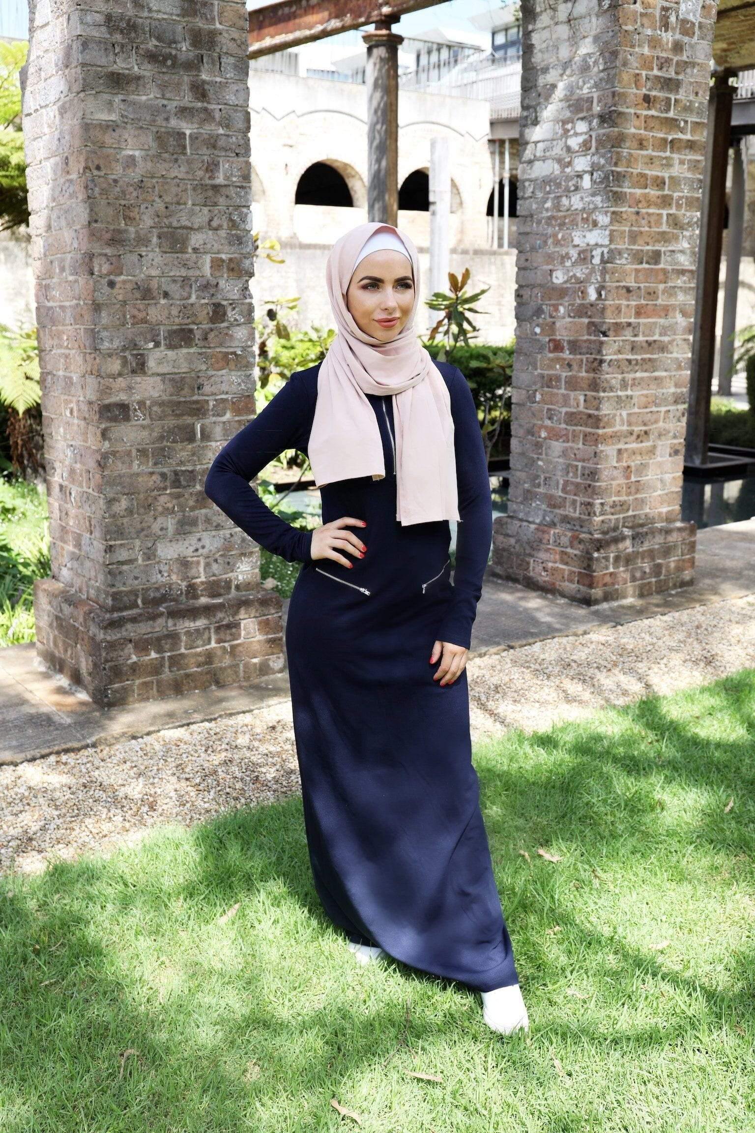 Hood Zipper Dress - Navy - Divinity Collection