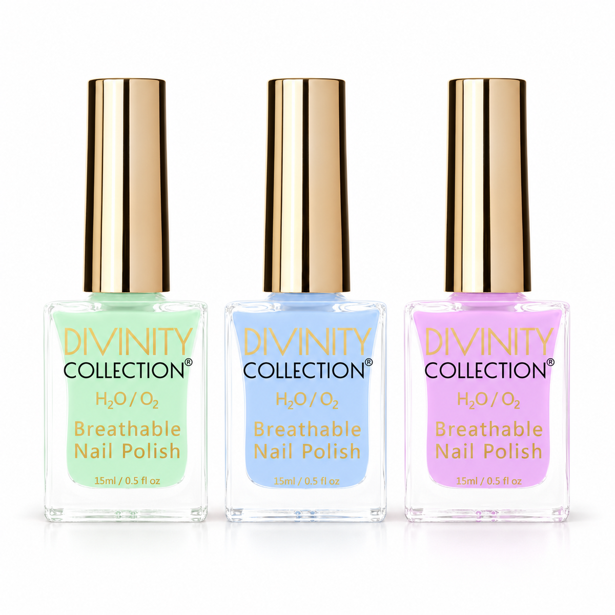 Pastel Escape Trio: Mint Tea, Powder Blue and Pastel Purple, three 15 ml bottles
