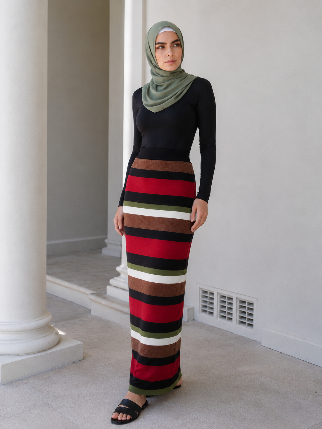 Vintage Stripe Knit Maxi Skirt