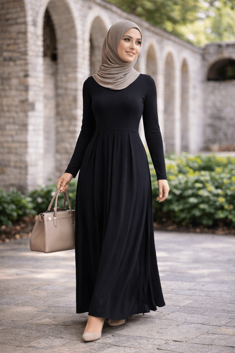 open lace back dress The Essential Ponte Pleated Maxi – Black
