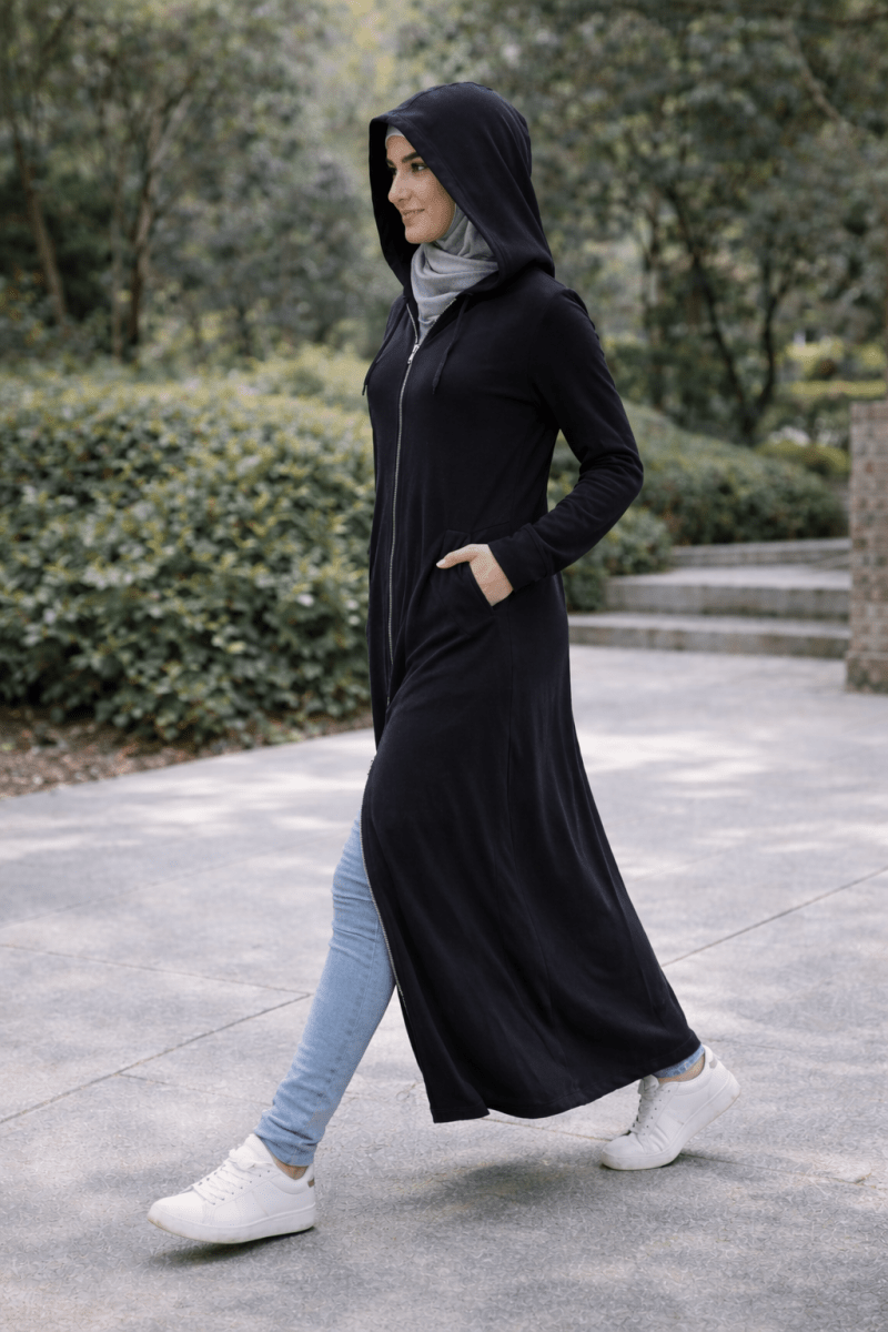 Zipper Long Hoodie Maxi Coat - Black - Divinity Collection