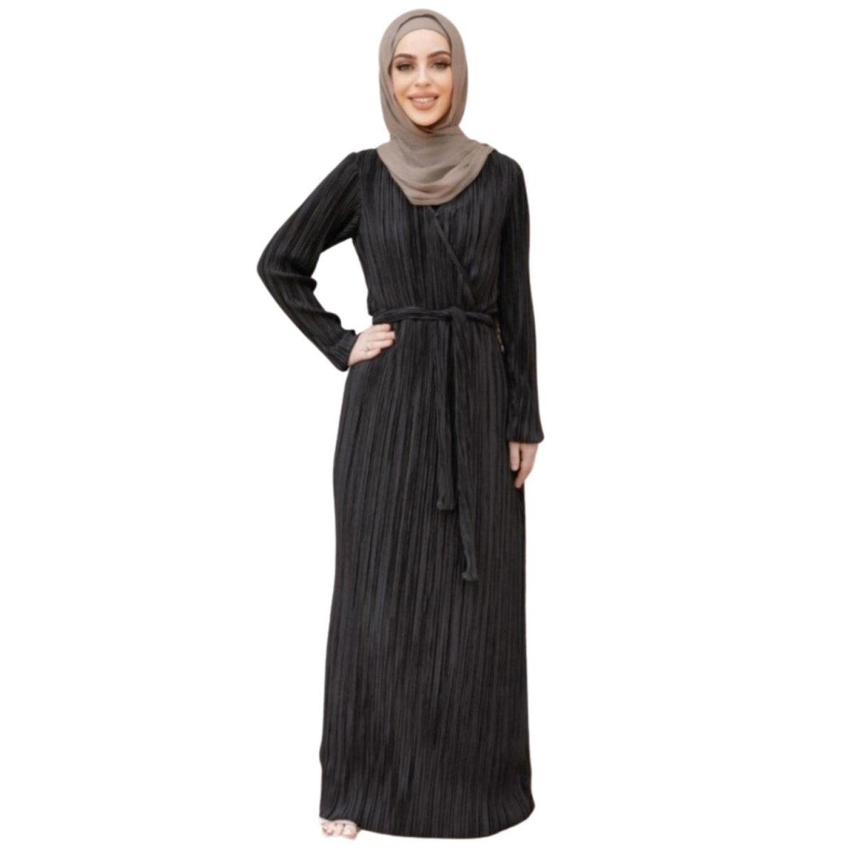 Black Pleated Wrap Dress exclusive at Divinity Collection